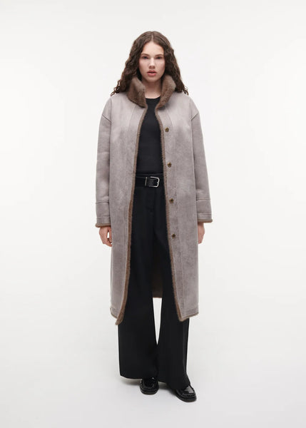 STUDIO AR - FREJA Long Faux Fur Coat | Pebble