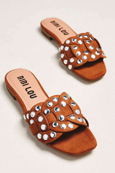 Bibi Lou - Studded Faux Suede Slides