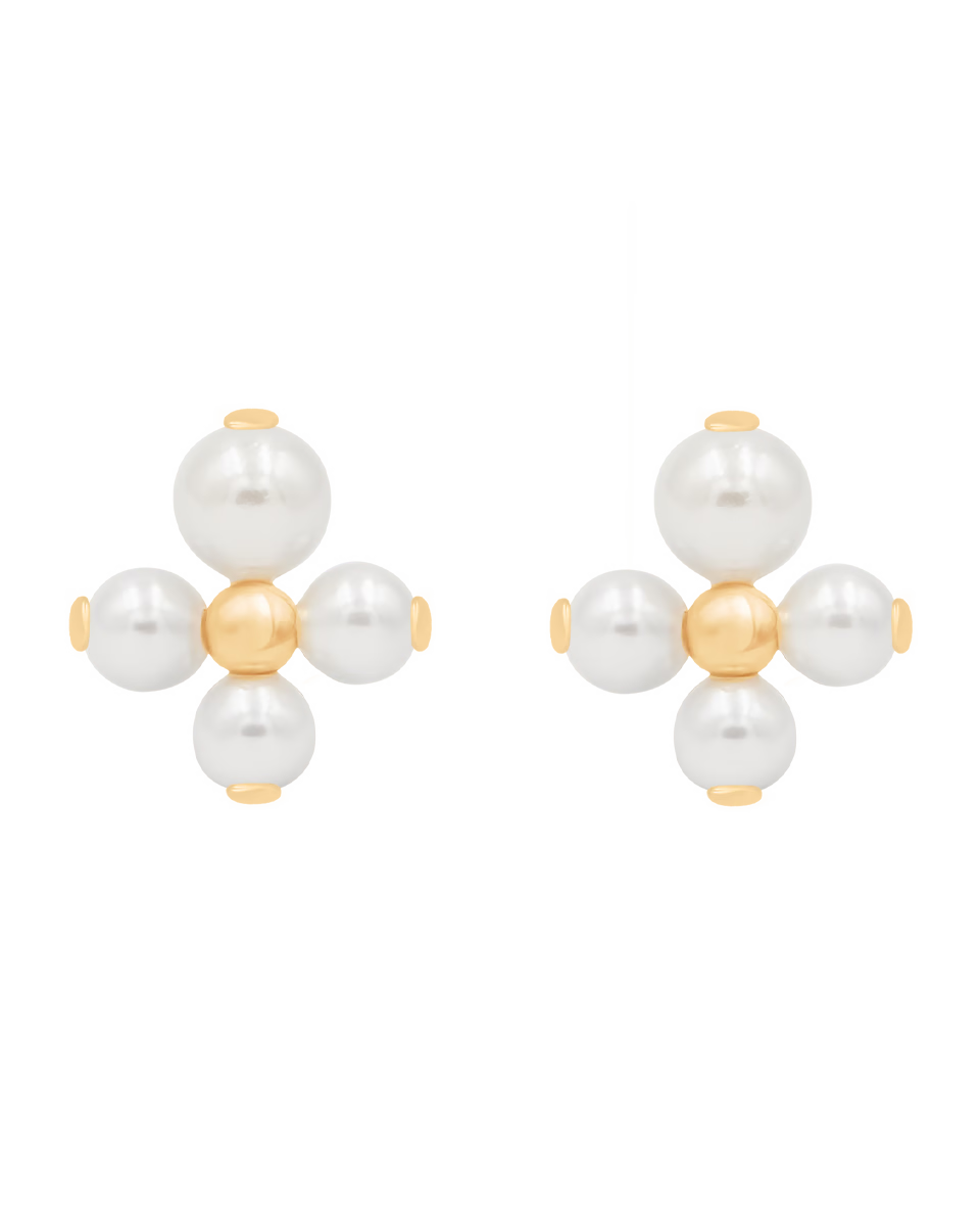 Lilou - Glücksohrringe mit Perlen an einem vergoldeten Stab