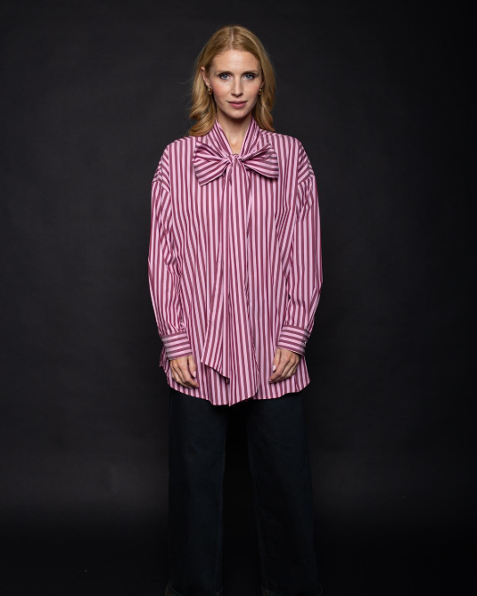 Tonno & Panna - Bluse rose bordeaux stripe