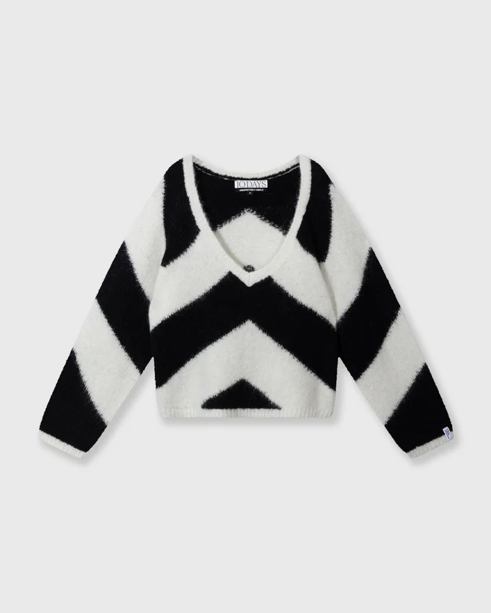 10 Days - Soft v-neck sweater stripe