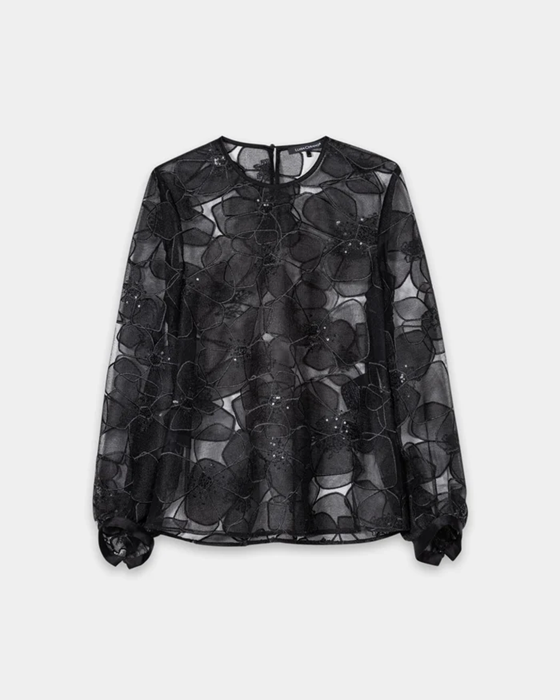 Luisa Cerano - Tüll-Bluse mit Blüten-Struktur