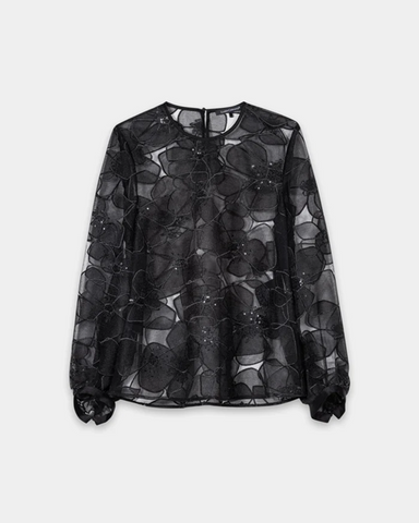 Luisa Cerano - Tüll-Bluse mit Blüten-Struktur