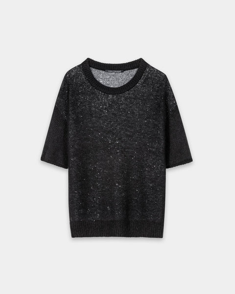 Luisa Cerano - Pailletten-Halbarm-Pullover