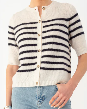 ANNA V BERG-LOUISE CARDIGAN IN CREAMCHEESE / DARK BLUE