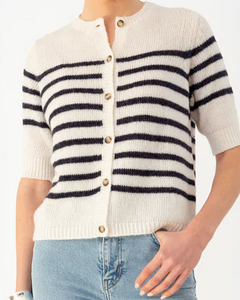 ANNA V BERG-LOUISE CARDIGAN IN CREAMCHEESE / DARK BLUE