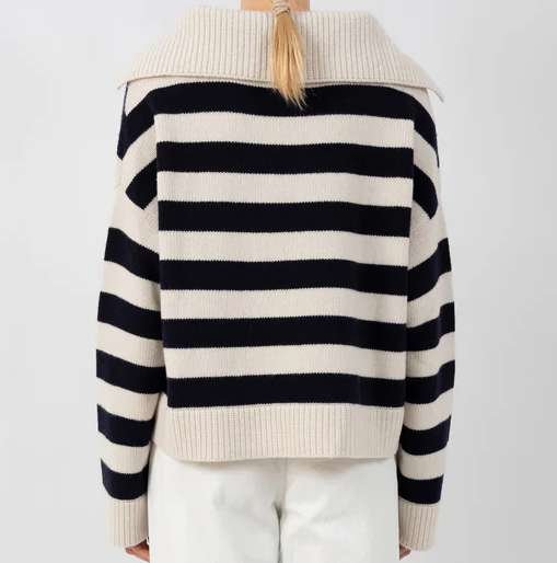 ANNA V BERG - VALENTINE SWEATER IN VANILLA/DEEP BLUE